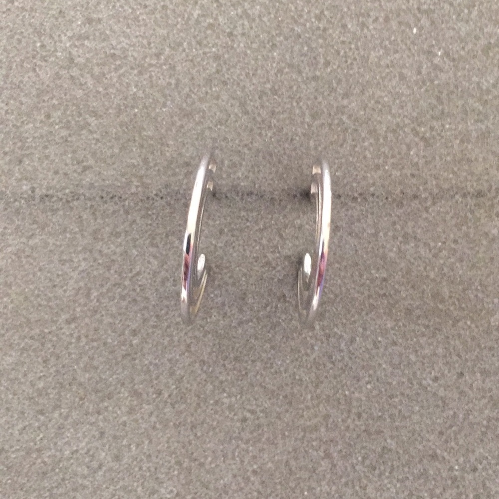 Silver Hoop Earrings with Posts - Picture 4 of 5